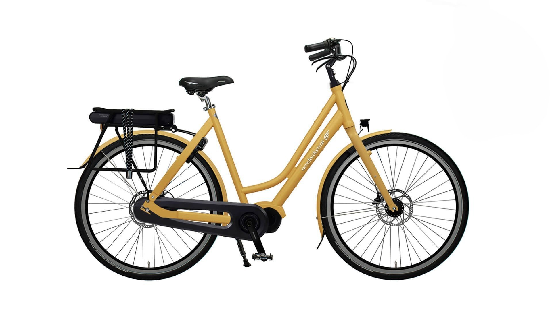 VAE hollandais Flevoland avec cadre aluminium noir brillant et moteur pédalier Shimano E-Bike Systems
