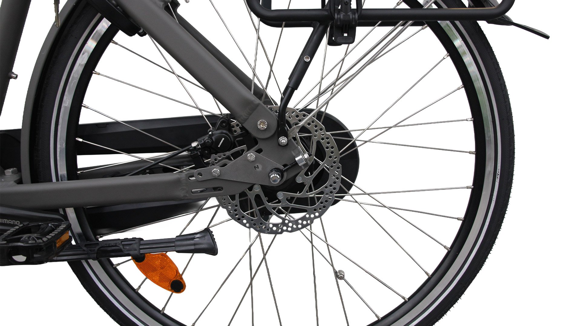 VAE hollandais Flevoland avec cadre aluminium noir brillant et moteur pédalier Shimano E-Bike Systems