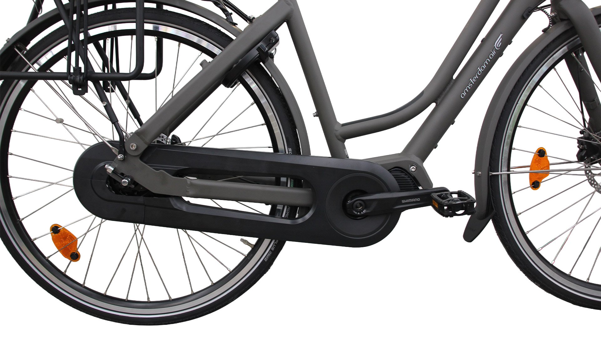 VAE hollandais Flevoland avec cadre aluminium noir brillant et moteur pédalier Shimano E-Bike Systems