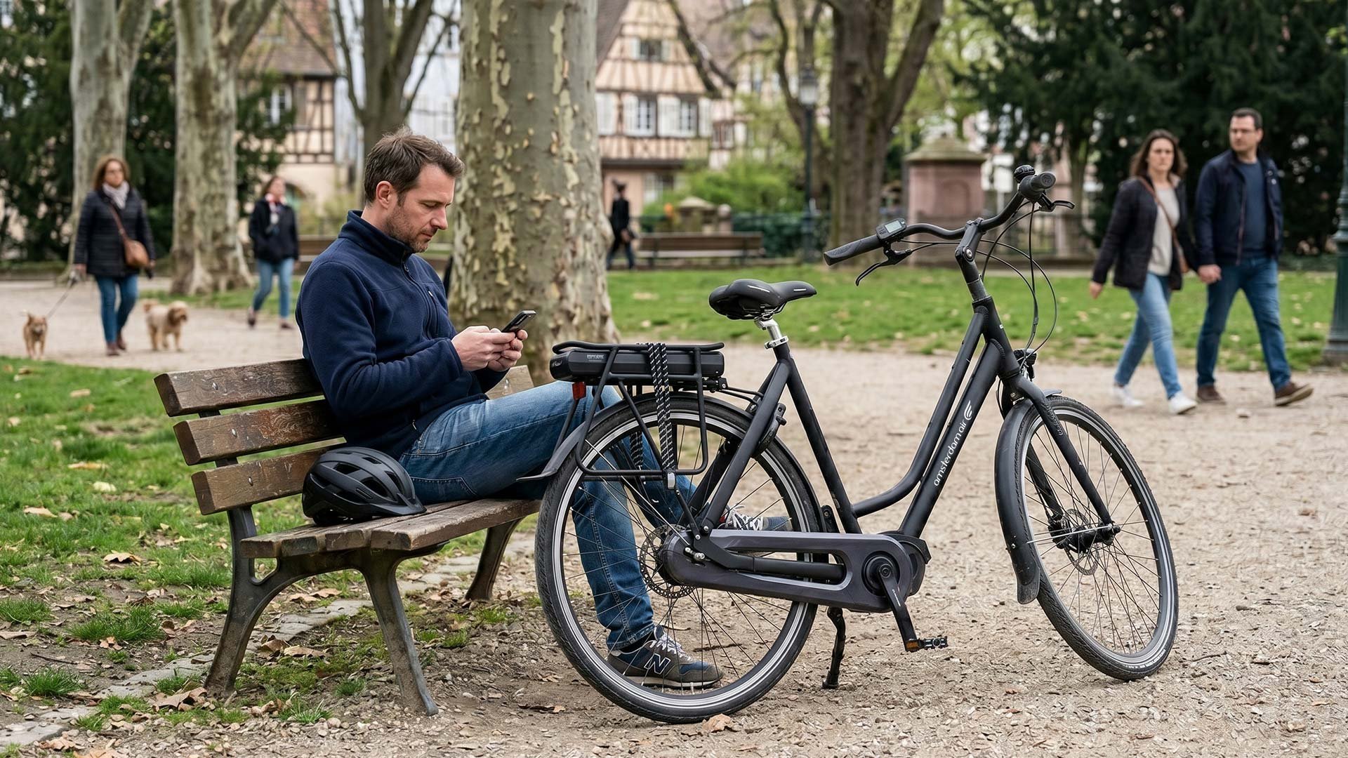 VAE hollandais Flevoland avec cadre aluminium noir brillant et moteur pédalier Shimano E-Bike Systems