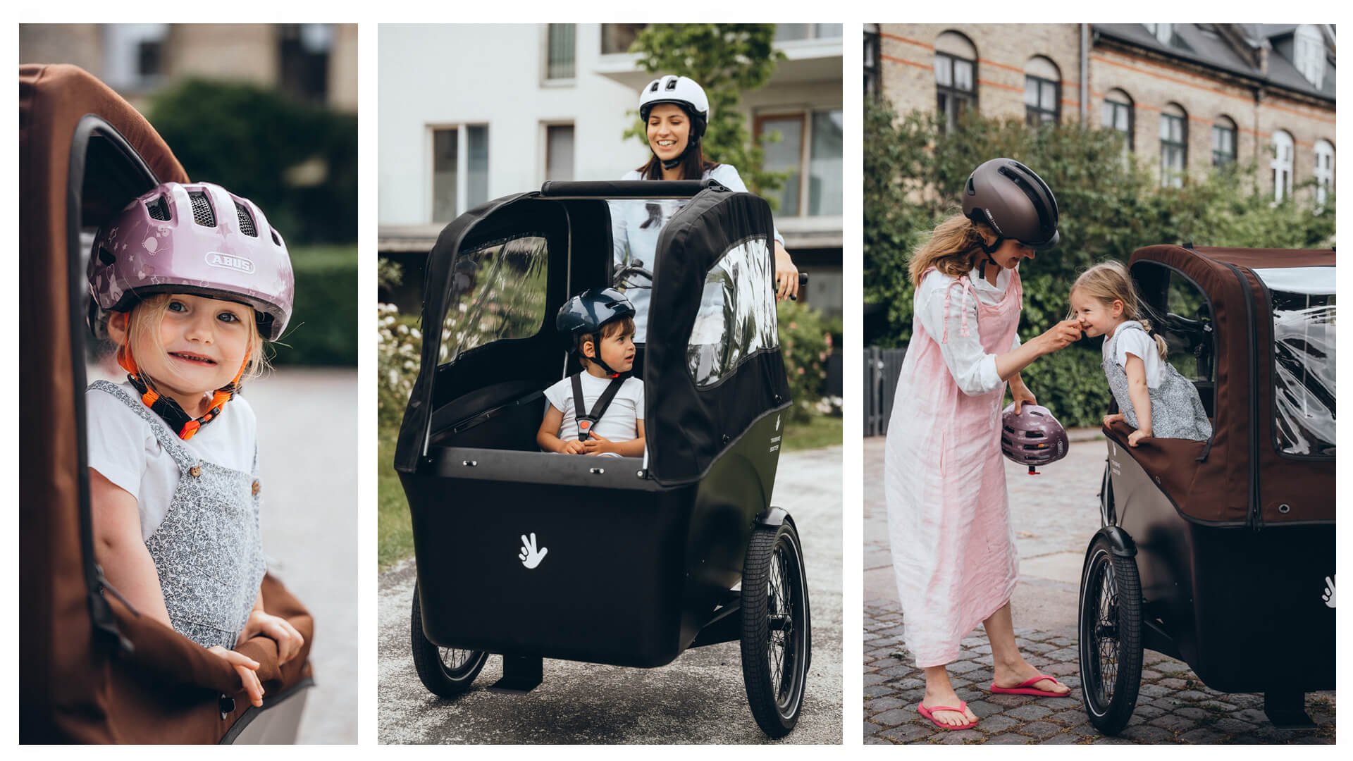 Le triporteur Triobike Boxter Air III avec sa protection pluie (optionnelle)