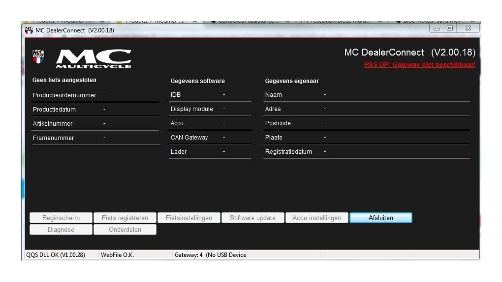 Interface de mise à jour des logiciels vélo électrique MC 33 volts