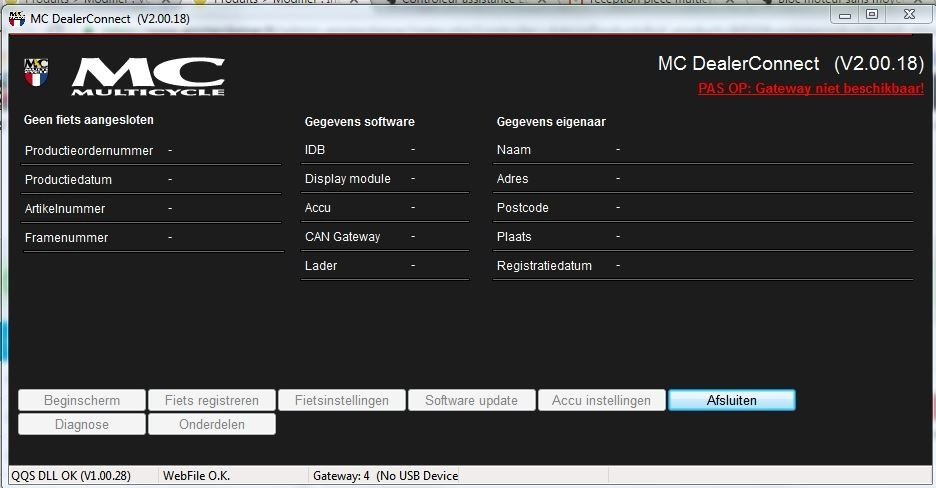 Interface de mise à jour des logiciels vélo électrique MC 33 volts