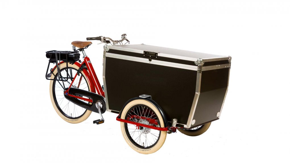 Triporteur Flightcase rouge moteur pédalier shimano steps avec selle B67 Brooks optionnelle