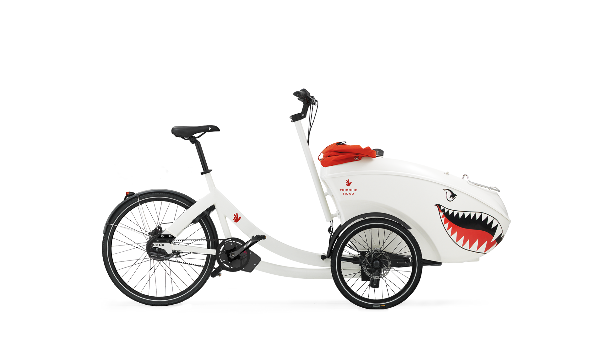 Triporteur électrique Triobike Mono blmanc avec décoration requin
