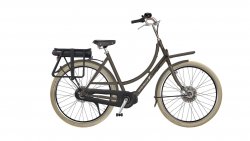 Vélo électrique Amsterdam Air avec moteur pédalier, cadre aluminium et porte-bagage avant couleur gris granit