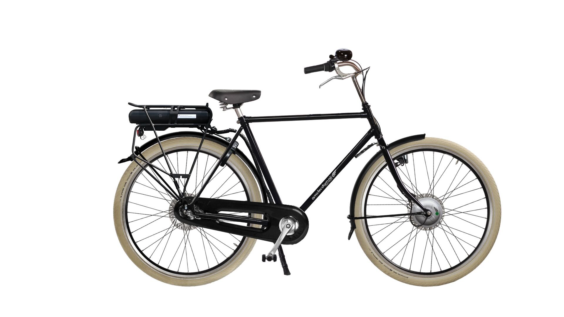 Vélo électrique Amsterdam Air Opa Premium avec batterie dans porte-bagage arrière