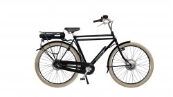 Vélo électrique Amsterdam Air homme double barre Legend Premium avec batterie dans le porte-bagage arrière