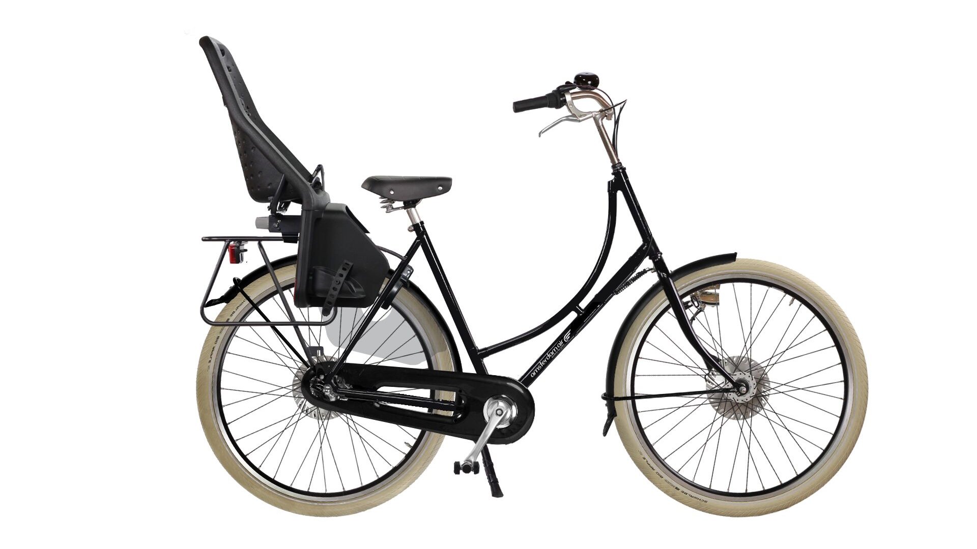 Siège enfant Yepp Maxi noir sur vélo hollandais Oma Premium