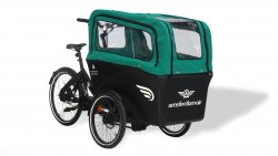 Triporteur électrique Triobike E-Boxter avec tente verte 4 enfants 