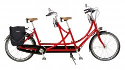 Tandem hollandais Amsterdam Air 1881 avec cadre rouge et sellerie cuir Brooks 