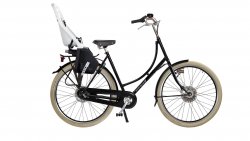 Yepp Maxi blanc sur vélo hollandais Oma Premium équipé d'un porte-bagage classique