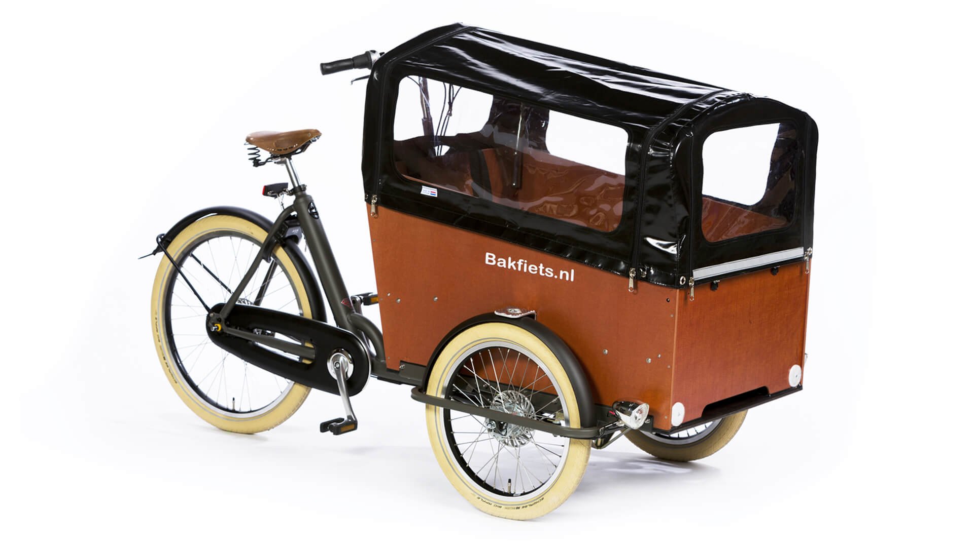 Triporteur Bakfiets avec protection pluie noire