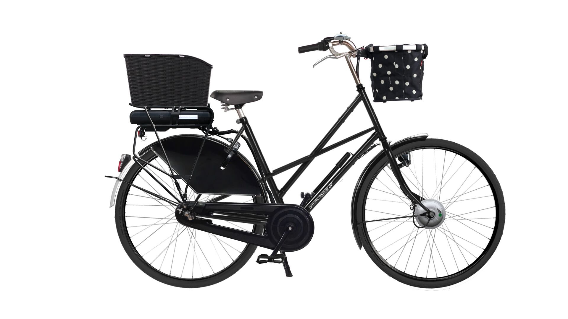 Vélo électrique Cross Low Exclusive avec panier à l'avant et sacoche à l'arrière