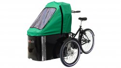 Triporteur Nihola Cargo avec capote de pluie verte