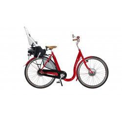 City Must Premium électrique avec cadre rouge, pneus Marathon Plus et siège enfant Yepp à l'arrière