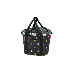 Panier de vélo noir à pois colorés 