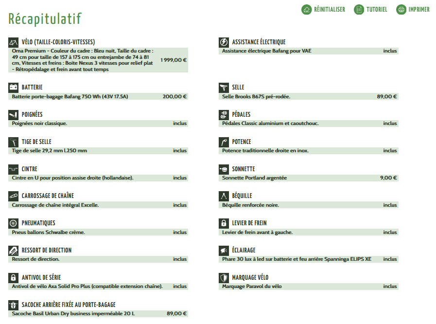 Capture d'écran récapitulatif configurateur