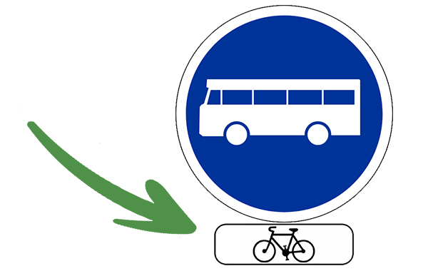 Panneau autorisant la cohabitation des bus et des vélos sur la même voie