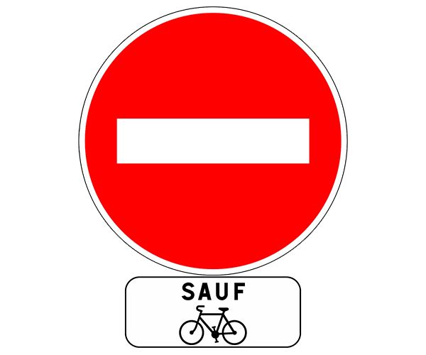 Panneau sens interdit sauf vélo