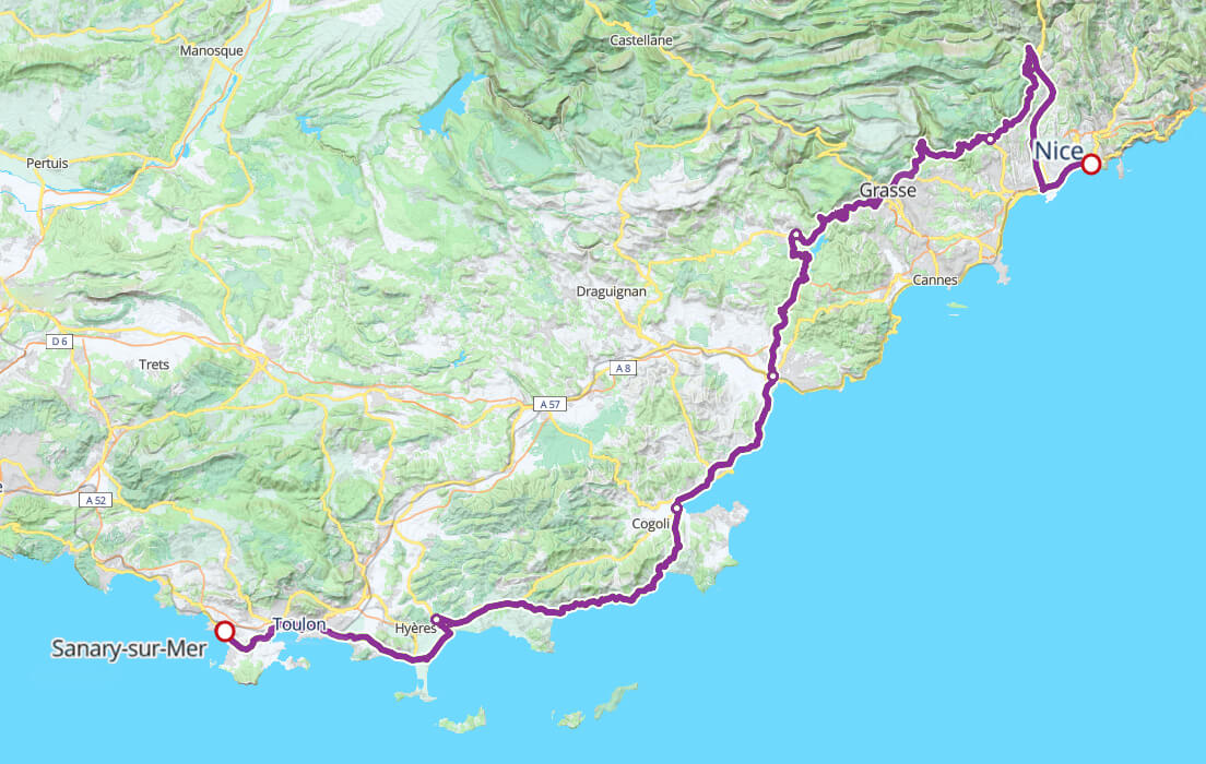 Le parcours actuel de la Véloroute du littoral méditerranéen