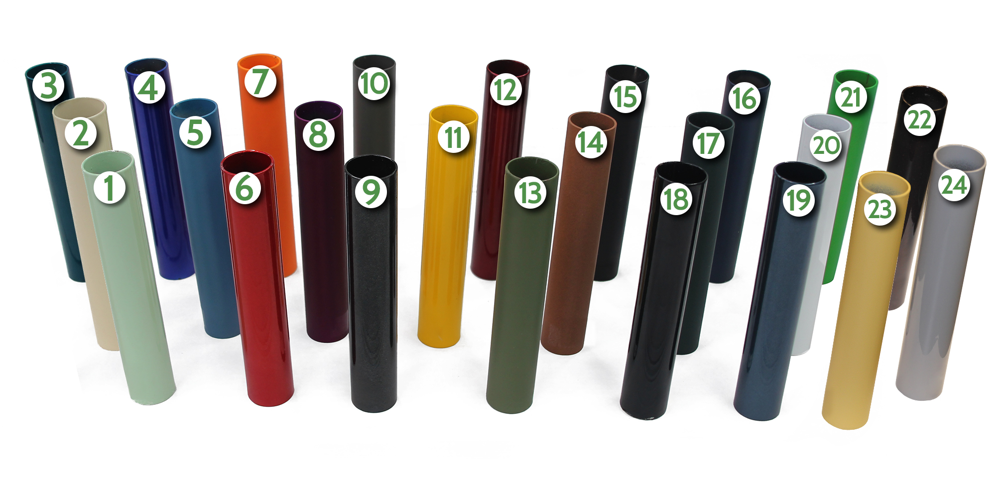 Les 24 couleurs de cadre disponibles sur les vélos Azor et les vélos cargo Bakfiets