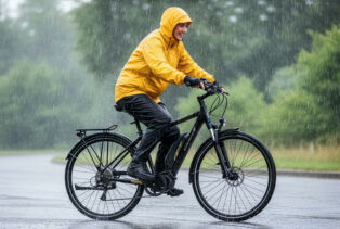 Un vélo électrique Beaubourg sous la pluie
